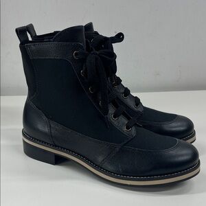 New Walking Cradles Knox Black Leather/Canvas Ankle Boots Size 9.5